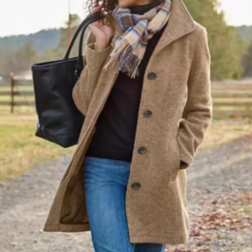 CHICOS Boiled Wool Camel Jacket, with a FREE Wool Scarf as a Bonus!